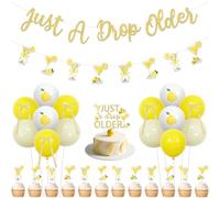 Jollyboom Décorations d'anniversaire Lemon Martini Just a Drop - Décorations d'anniversaire pour cocktail - Guirlande de gâteaux - Nœud jaune - Ballons en ruban pour femme