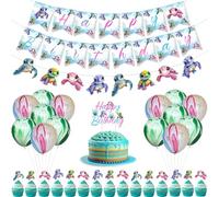 Jollyboom Décorations d'anniversaire tortues de mer, bannière, guirlande de gâteaux, cupcakes, ballons pour fête d'animaux de l'océan colorés