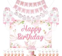 Jollyboom Décorations de fête d'anniversaire cygne, princesse cygne, toile de fond, bannière, guirlande de gâteaux, cupcakes, ballons pour fille sur le thème des animaux de la ferme
