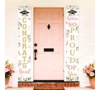 Jollyboom Décorations de fête de remise de diplôme florales pour fille, motif floral Congrats Grad We Are So Proud of You - Bannière de porte - Or rose pour la classe de 2026 - Congratulations