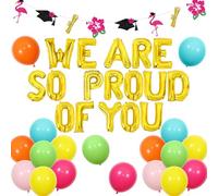 Jollyboom Décorations de fête de remise de diplôme tropicales hawaïennes « We Are So Proud of You » - Bannière de ballons en aluminium pour la classe de 2026 - Congrats Grad College Summer