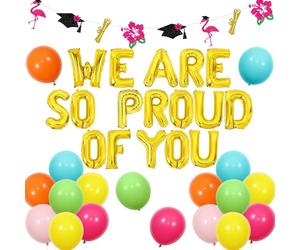 Jollyboom Décorations de fête de remise de diplôme tropicales hawaïennes « We Are So Proud of You » - Bannière de ballons en aluminium pour la classe de 2026 - Congrats Grad College Summer