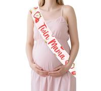 Jollyboom Décorations de fête prénatale Fraise Jumeaux - Écharpe pour deux bébés « Berry Sweet Babies are on the Way » - Cadeau pour une fête prénatale - Annonce de grossesse - Cadeau pour maman