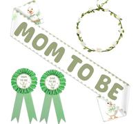 Jollyboom Décorations de fête prénatale Silly Goose - Vert sauge « A Silly Goose Is On the Way Mom to Be Dad to Be » - Couronne de fleurs pour animaux de la ferme - Fournitures de fête prénatale