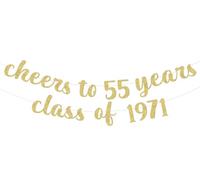 Jollyboom Décorations de réunion de classe 55 ans, Cheers to 55 Years Class of 1971, bannière dorée à paillettes pour 55e anniversaire de mariage, panneau à suspendre pour photographie de fond de fête