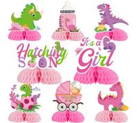 Jollyboom Décorations de table en nid d'abeille dinosaure pour fête prénatale - Décorations de fête prénatale en forme de dinosaure pour révéler le sexe d'une fille - Rose