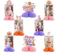Jollyboom Décorations d'Halloween groovy pour 1er anniversaire, 8 pièces de centre de table effrayantes en nid d'abeille pour filles, décoration de table rétro groovy hippie, Halloween, premier