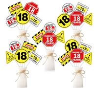 Jollyboom Lot de 24 bâtons de centre de table « Caution 18th Birthday » - 24 découpes double face sur bâtons pour décoration de 18e anniversaire de garçons - Panneaux d'avertissement audacieux pour