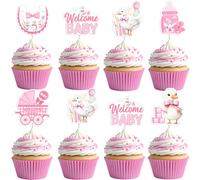 Jollyboom Lot de 24 décorations de cupcakes « A Silly Goose Is On the Way » - Impression double face bleue - Pour fête prénatale garçon
