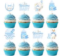 Jollyboom Lot de 24 décorations pour cupcakes « A Silly Goose Is On the Way » - Impression double face - Motif animal de la ferme - Rose