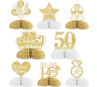 Jollyboom Lot de 8 décorations d'anniversaire de mariage en nid d'abeille pour 50e anniversaire de mariage doré
