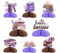 Jollyboom Lot de 8 décorations de fête d'anniversaire en nid d'abeille pour table de club de lecture avec fleurs violettes « I Like Reading Storybook Party »