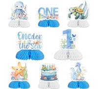 Jollyboom Lot de 8 décorations de fête d'anniversaire « Under The Sea » pour 1er anniversaire, centre de table en nid d'abeille, décoration de table pour premier anniversaire sous la mer