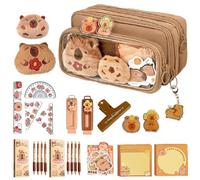JollyDragon Capybara - Trousse à crayons transparente amovible avec stylos Capybara, gomme, autocollant, en peluche, organisateur de crayons pour étudiants, cosmétiques, articles de toilette