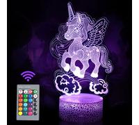 JOLLYEEP Cadeaux Licorne Pour Filles, Veilleuse Licorne Pour Enfants, Télécommande 16 Couleurs Changeantes Réglage De La Luminosité, Lampe LED Illusion 3D Pour Garçons Salon Chambre Décor