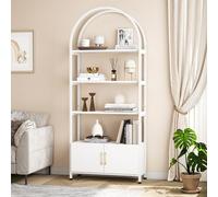 JOLLYTOP Bibliothèque avec armoire, étagère arquée avec cadre en acier, étagère de présentation industrielle, étagère de rangement en métal et bois, pour salon, bureau à domicile, chambre à coucher
