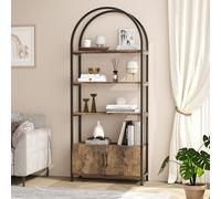 JOLLYTOP Bibliothèque avec armoire, étagère arquée avec cadre en acier, étagère de présentation industrielle, étagère de rangement en métal et bois, pour salon, bureau à domicile, chambre à coucher