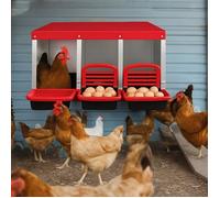 JOLLYTOP Pondoir Poules 3 Compartiments Roll-Away - Nichoir Acier Galvanisé avec Bac de Collecte + Perchoir - Poulailler - Rouge