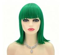 JOLNVCA Perruque verte courte et raide avec frange pour femme - Cheveux résistants à la chaleur - Aspect naturel - 30,5 cm