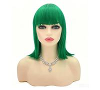 JOLNVCA Perruque verte courte et raide avec frange pour femme - Cheveux résistants à la chaleur - Aspect naturel - 30,5 cm