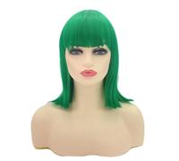 JOLNVCA Perruque verte courte et raide avec frange pour femme - Cheveux résistants à la chaleur - Aspect naturel - 30,5 cm
