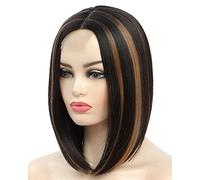 JOLNVCA Perruques bruns courts au carré - Cheveux synthétiques raides résistants à la chaleur - Aspect naturel - Pour femme - Pour cosplay quotidien - Couleur marron ombré - Noir mélangé - 30,5 cm