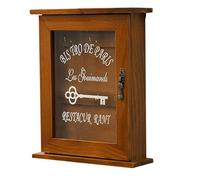 Jolsaawie Boîte à clés murale rétro en bois massif avec porte magnétique et 6 crochets Marron foncé