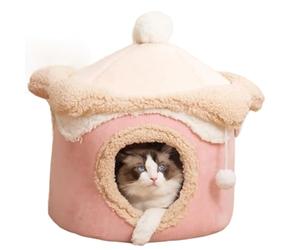 Jolsaawie Grotte pour Chat et Chien, Nid Chaud d'hiver pour Sommeil Profond, Nid Géométrique pour Animal de Compagnie, Maison de Crème Glacée, Nid Confortable et Amusant pour Rose, 40 X 40 Cm, D