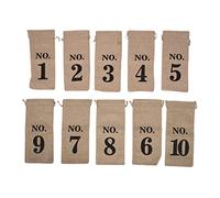 Jolsaawie Lot de 10 sacs à vin numérotés en toile de jute avec cordon de serrage pour dégustation de vin à l'aveugle - 35,6 x 16,5 cm - Marron, Toile de jute., 1