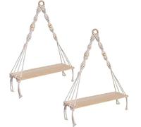 Jolsaawie Lot de 2 étagères bohème avec étagère en bois, étagère en macramé faite à la main pour suspendre des plantes et décorer
