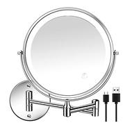 Jolsaawie Miroir Mural Rechargeable de 8 Po pour Meuble-Lavabo/Salle de Bain Double Face 1X/10X Agrandir LED et éCran Tactile de TempéRature 3 Couleurs Rotation à 360° A