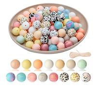 Jolsaawie Perles en Silicone de 15 Mm, Bricolage Porte-CléS Collier Bracelet Perles Rondes, pour Collier DéCoration D'IntéRieur Bricolage Fournitures D'Artisanat
