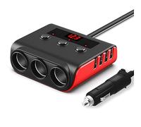 Jolsaawie TR12 Briquet de voiture triple évaporateur avec interrupteur d'affichage de tension 4 USB Chargeur de voiture 120 W Facile à utiliser Noir + Rouge
