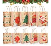 JOLY FANG Sac Cadeau Noel 10 Pièces, Sac Kraft Avec Poignée à Remplir avec Poignée, 2 Tailles de Sacs-Cadeaux Noël pour Bonbons, Jouets et Présents