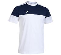 Joma Chemise à Manches Courtes en Coton pour Homme Crew V T, Blanc/Bleu Marine, L