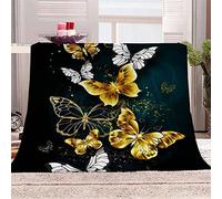 JOMAKE Couverture Polaire Or Blanc， Papillon Plaid Polaire Lit 2 Personne Hiver Microfibre 3D Imprimée Fluffy Couverture 180x200 cm Doux et Chaud Plaid pour Canapé et Lit, Adultes Enfants