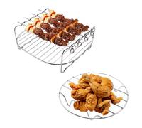 Jomdjmskes 2 Pcs Moule Air Fryer, Accessoires Air Fryer, Accessoires pour Friteuse en Acier Inoxydable Antiadhésif, Support Multifonction Double Couche avec Brochette, Grille de Cuisson Friteuses