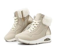 JOMIX Bottines Femme Hiver Chaudes à Lacets Fermeture Éclair Col Imitation Fourrure Talon Compensé avec Coussin d’Air Confortables pour la Marche Urbaine et le Quotidien