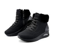 JOMIX Bottines Femme Hiver Chaudes à Lacets Fermeture Éclair Col Imitation Fourrure Talon Compensé avec Coussin d’Air Confortables pour la Marche Urbaine et le Quotidien