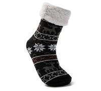 JOMIX Chaussettes Antiderapantes Homme Chaussons Chaussettes Homme Chaussette Antiderapante d'hiver épaisses et Chaudes pour Hommes Noël Cadeau (Noir, 39_46)