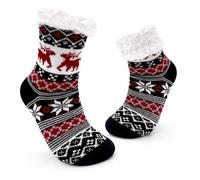 JOMIX Chaussons Chaussettes Femme Noël Chaussettes Antiderapantes pour Femme d'hiver épaisses et Chaudes à la Maison (Noir, 36-42)
