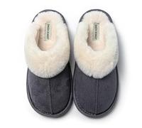 JOMIX Chaussons Femme Hiver Chauds Pantoufles Fourrées Cocooning pour la Maison Intérieur Moelleux Semelle Antidérapante pour parquet et Carrelage Forme Mule Pratique X005 Gris 37