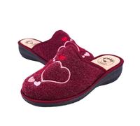 JOMIX Chaussons Femme Hiver Confortables Pantoufles à Talon Compensé en Feutre avec Cœurs Brodés Chauds Doux Maison Antidérapants Fabriqués en Italie