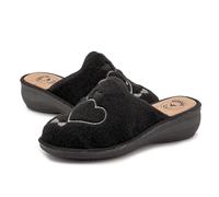 JOMIX Chaussons Femme Hiver Confortables Pantoufles à Talon Compensé en Feutre avec Cœurs Brodés Chauds Doux Maison Antidérapants Fabriqués en Italie