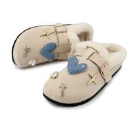 JOMIX Chaussons Femme Hiver Sabots d’Intérieur Fourrés Effet Daim Pantoufles Maison Boucle Réglable Semelle Antidérapante Silencieuse Chaudes Confortables Bout Fermé WCT255273 Beige 36