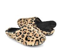 JOMIX Chaussons Maison Femme Semelle Intérieure Amovible Hiver Fourrés Peluche Motif Léopard Chauds Antidérapants Légers pour Moments Cocooning Salon Chambre MD2410 Brun 38