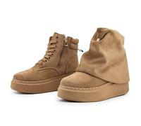 JOMIX Chaussures Femme Hiver Bottines Cheville 2-en-1 Double Style Cozy Clean Semelle Plateforme Légère Antidérapantes Zip Latéral Lacets Chaudes à la Bottes Hiver WFB255309 Chameau 41