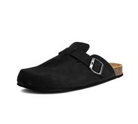 JOMIX Mules Sabots Homme d'Intérieur Bout Fermé Suéde Nubuck Chaussons Bride à Boucle Réglable Pantoufles Semelle Anatomique Liège Antidérapante Légères pour Maison et Bureau ESM2533 Noir 40