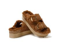 JOMIX Sabot Femme Plate-forme Mule Femme Ouvert Chaussons Femme Chaussures à Semelle en Liège avec Boucle Confort Doux pour Maison MD1072 (Marron, 38)