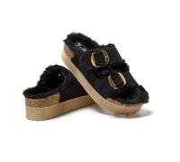 JOMIX Sabot Femme Plate-forme Mule Femme Ouvert Chaussons Femme Chaussures à Semelle en Liège avec Boucle Confort Doux pour Maison MD1072 (Noir, 38)